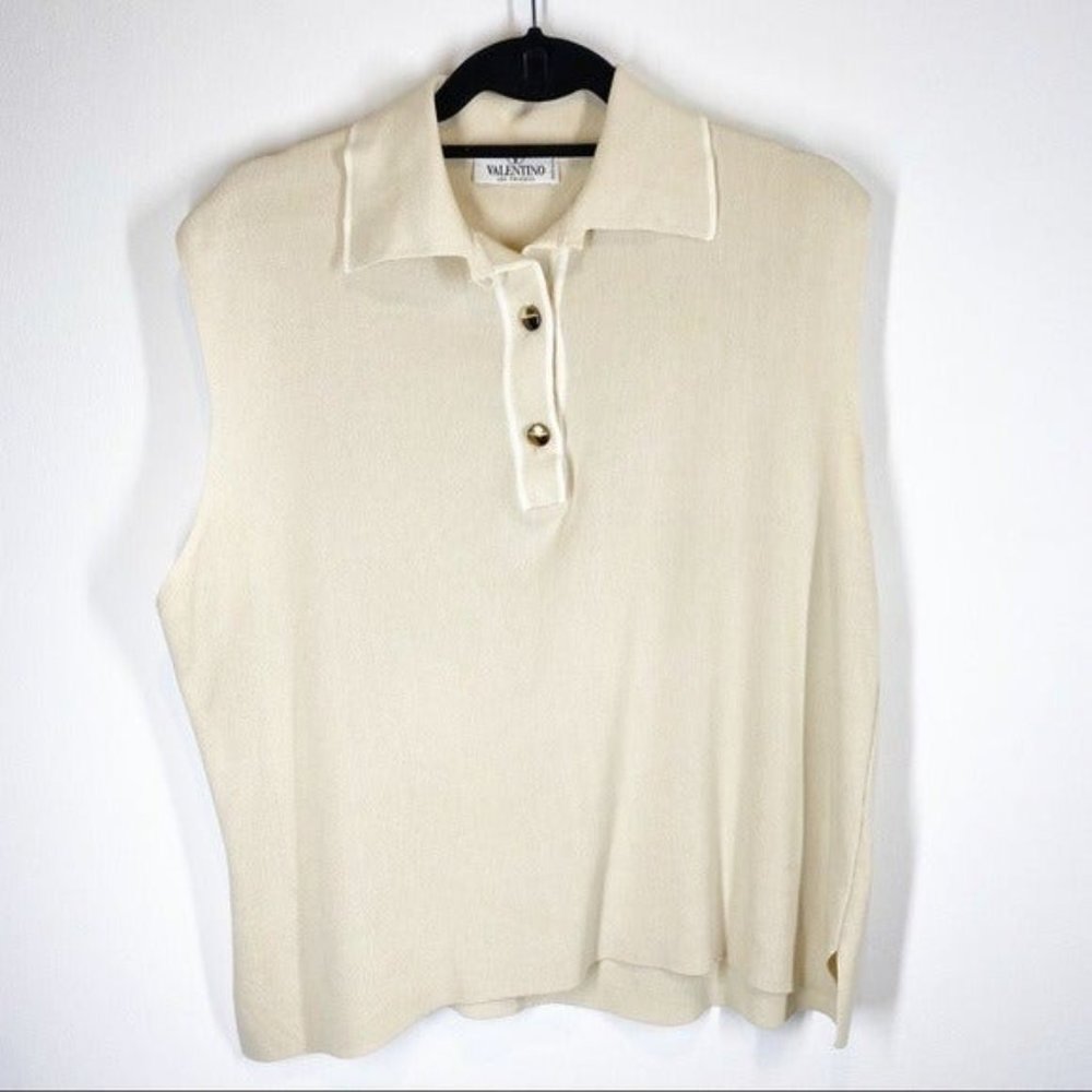 Valentino Tortoise Shell Button Sleeveless Collar… - image 1